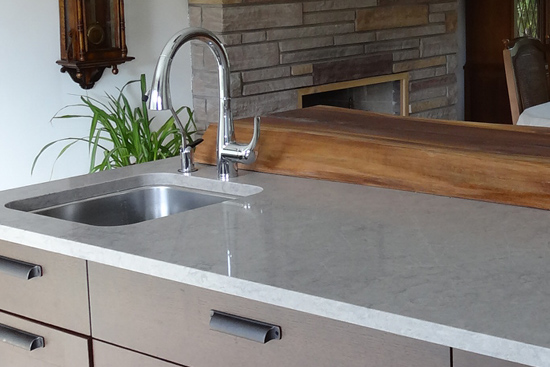 Kitchen with live edge wood feature